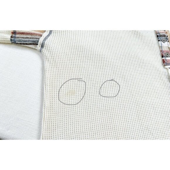 POL Mens Sz M Oversized Henley Tan waffle Knit Mixed Striped Fabric‎ (flaw) - Picture 11 of 11